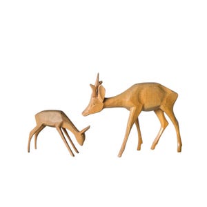Vintage retro German Hand carved Wooden Deer Figurines