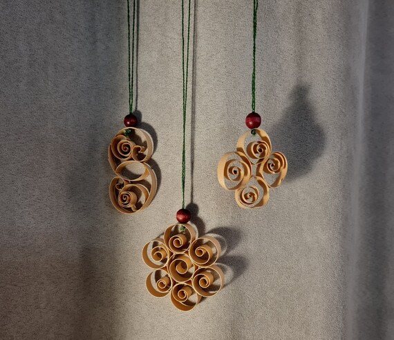 Vintage Set of 3 Christmas Ornaments Wooden Retro Christmas Hand