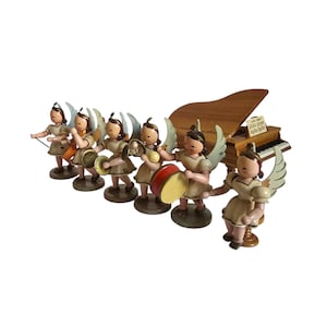 Vintage retro Erzgebirge Wooden angel musician East Germany 70s #52