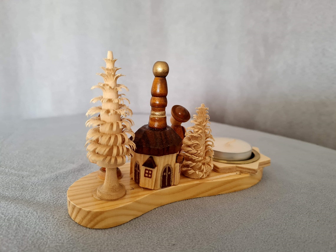 Vintage German Christmas candle holder Hand carved decoration Etsy