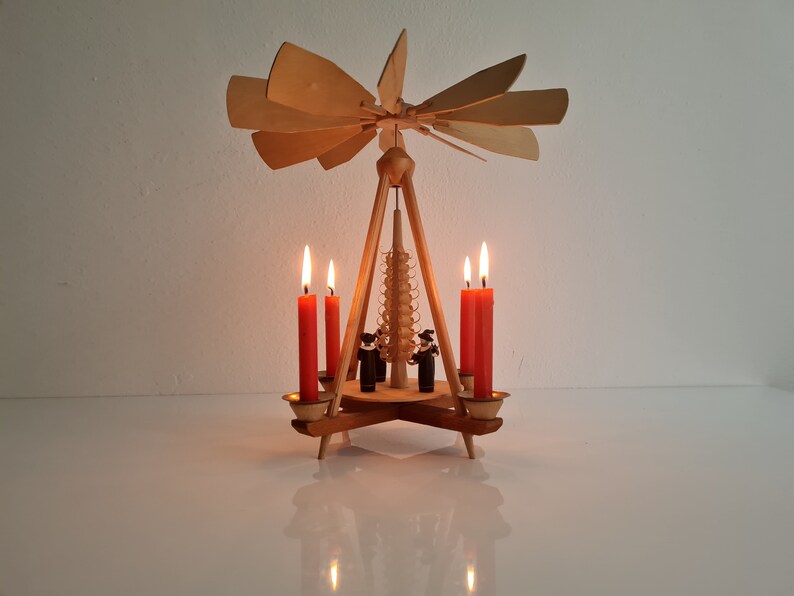 Vintage retro German pyramid with wooden figurines and 4 candles 70s 19 image 2