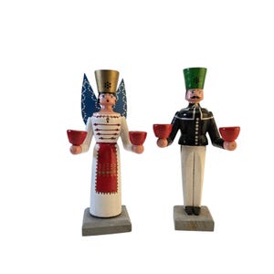 Vintage retro Erzgebirge Wooden candlestick Angel German Christmas hand painted decoration #15