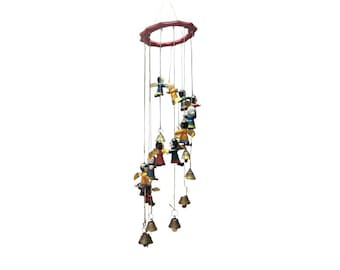 Vintage Wooden Christmas ornament Wind Bell with 12 angels Christmas hand painted decoration  #167