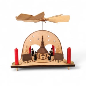 Vintage German pyramid with hand painted wooden figurines and 4 candles  #126