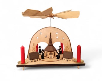 Vintage German pyramid with hand painted wooden figurines and 4 candles  #126