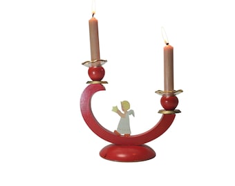 Vintage Erzgebirge candlestick with with a flat angel GDR decoration 70s