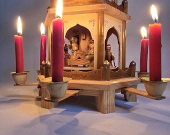 ヴィンテージ エルツ山地 ドイツピラミッド：手描き木製フィギュア