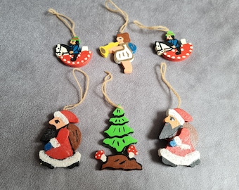 Vintage set of 6 Christmas ornaments Retro Christmas hand painted decoration  #195