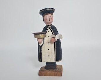Vintage Erzgebirge Wooden Caroler Figurine with Candlestick