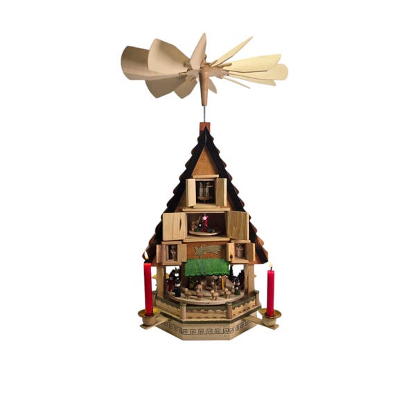 Vintage retro German pyramide with wooden figures Folkart East Germany decoration #164