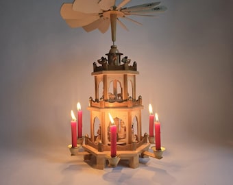 ヴィンテージ エルツ山地 ドイツピラミッド：手描き木製フィギュア