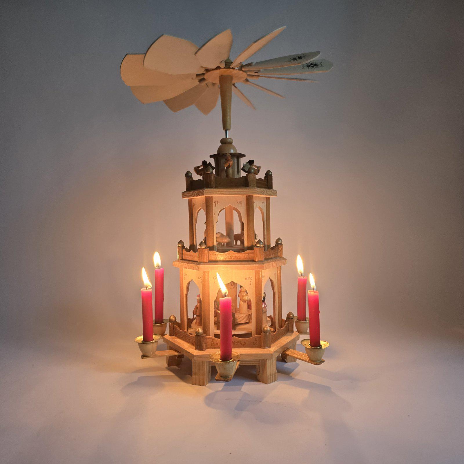 ヴィンテージ エルツ山地 ドイツピラミッド：手描き木製フィギュア