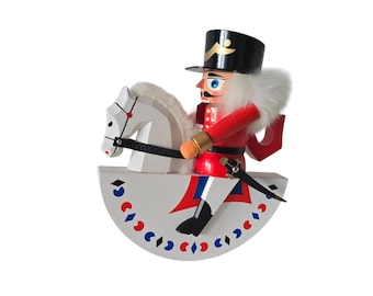 Vintage Erzgebirge Nutcracker Soldier on Rocking Horse, Christmas Figurine