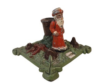 Vintage retro Christmas Tree Stand cast iron Base Santa Claus Figure 70s