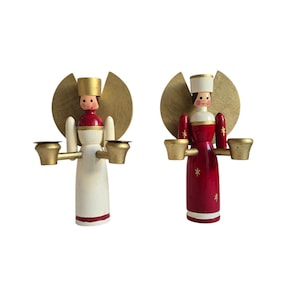 Vintage retro Erzgebirge Wooden Angel with candlesticks German Christmas tree decoration #69