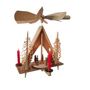 Vintage retro Original Erzgebirge German pyramid  with hand painted wooden figurines and 3 candles