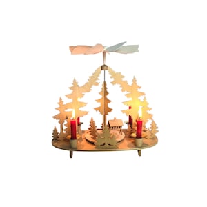 Vintage Retro German pyramid with hand carved wooden figurines and 4 candles 70s #17