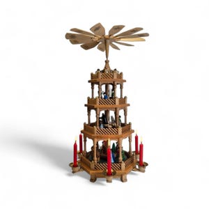 Vintage German pyramid with wooden figurines and 6 candles #13