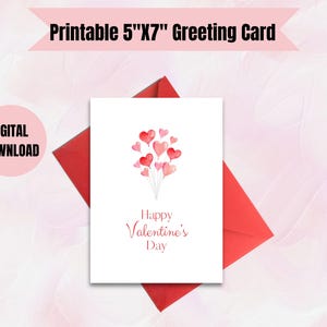 Love Card Heart Happy Valentine&#39;s Day Card Digital Download Printable Valentine&#39;s Day Card with Hearts