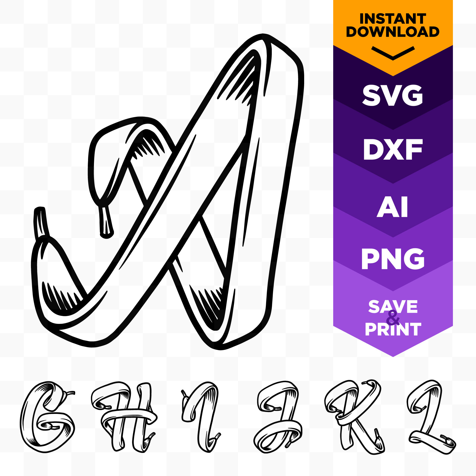 Alphabet Shoe Lace Cut Files: A-Z Monogram Initials (digital