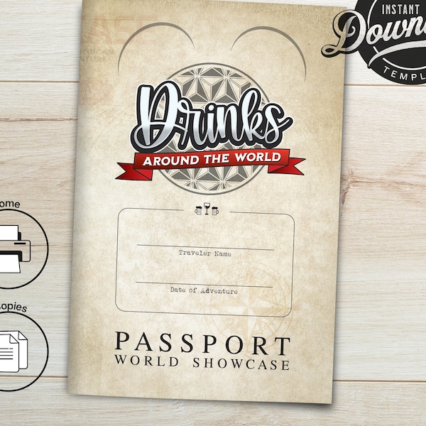 Printable Drinks Around The World Passport Personalized Digital Download For World Showcase | Editable Drink Pass Port