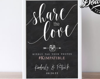 Printable Hashtag Wedding Share The Love Card - 5x7 INSTANT DOWNLOAD | Editable Digital File, Templett Instagram Sign Social Media