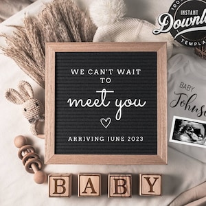 Digital Pregnancy Announcement Gender Neutral Boho Instagram Pregnacy Baby Announcement Social Media Editable, Letter board Rustic Reveal