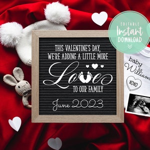 Día de San Valentín Anuncio de embarazo digital Género Neutral Instagram Embarazo Anuncio de bebé Redes sociales Tablero de cartas editable Revelar
