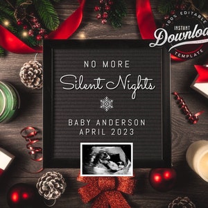 Christmas Digital Pregnancy Announcement No More Silent Nights Instagram Editable | Winter Holiday Baby Reveal Gender Neutral Social Media