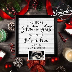 Christmas Digital Pregnancy Announcement No More Silent Nights Instagram Editable | Winter Holiday Baby Reveal Gender Neutral Social Media