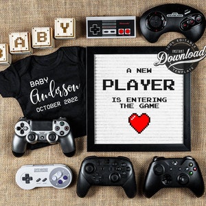 Digital Funny Pregnancy Announcement Video Game | Gamer Dad Mom Player Entering Game Baby Reveal Gender Neutral Social Media