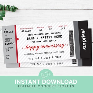 Druckbare Konzert Ticket Geschenk Überraschung Bearbeitbare Vorlage Sofortiger Download | Ticket Geschenk Für Ihn Für Sie Geburtstag Jubiläum Weihnachten