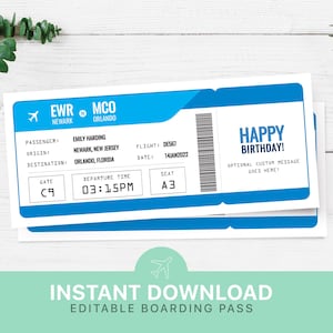 Cartão de embarque para impressão, passagem aérea, presente, viagem surpresa, revelar férias surpresa, download instantâneo | Bilhete de presente editável para ele e para ela