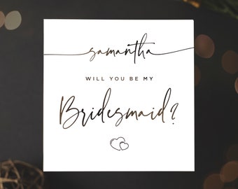 Personalized Bridesmaid Proposal Card Foil | Bridesmaid Gift Ideas Will You Be My Maid of Honor | Custom Wedding Party How to Ask Rose Gold