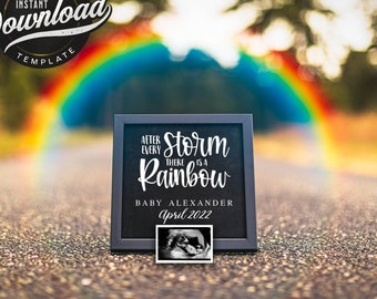 Digitalt tillkännagivande för graviditet med regnbågsfärgade babymotiv för Instagram, redigerbart efter varje storm | Rainbow Baby Reveal könsneutralt brevpapper