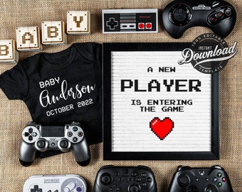 Digital Funny Pregnancy Announcement Video Game | Gamer Dad Mom Player Entering Game Baby Reveal Gender Neutral Social Media