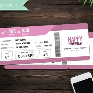 Printable Boarding Pass Airline Ticket Gift Surprise Trip Reveal Surprise Vacation Instant Download | Editable Ticket Gift For Him For Her