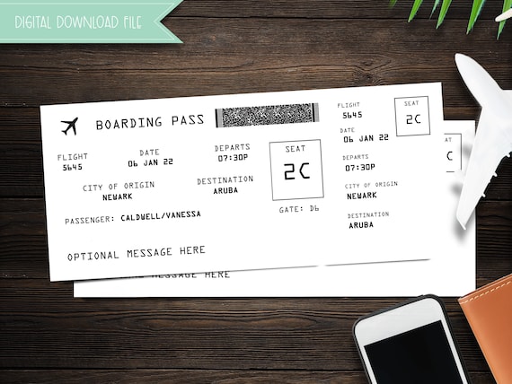 Printable Boarding Pass Airline Ticket Gift Surprise Trip Reveal Surprise Vacation Instant Download | Editable Ticket Gift For Him For Her
