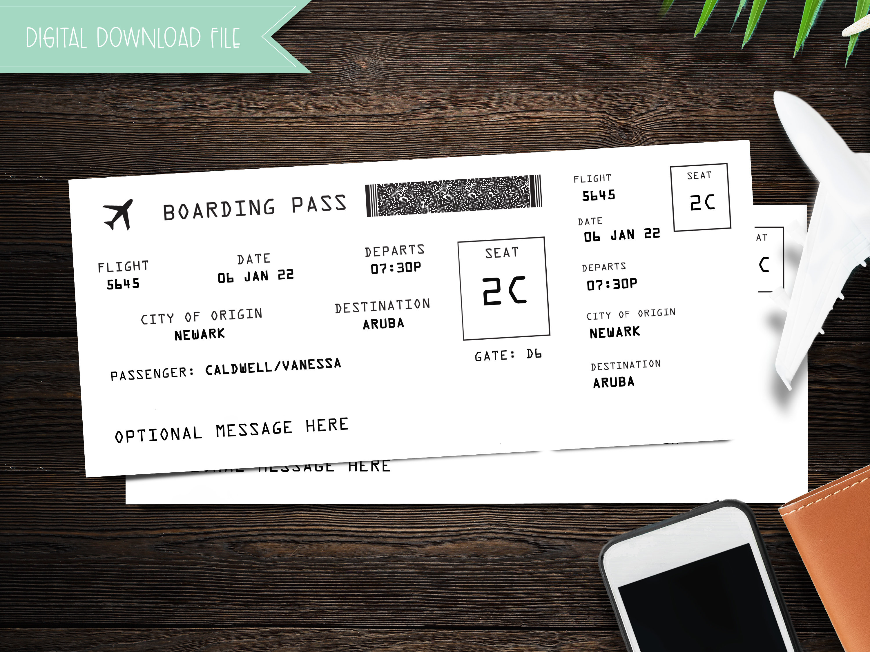 Printable Boarding Pass Airline Ticket Gift Surprise Trip Reveal Surprise Vacation Instant Download | Editable Ticket Gift For Him For Her