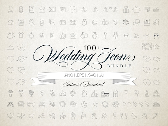 Wedding Icon Infographic Bundle Vector Line Clipart SVG - 100+ Icons For Use With Invitations, Programs, Signs & Printables