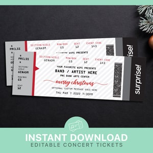Druckbare Konzert Ticket Geschenk Überraschung Bearbeitbare Vorlage Sofortiger Download | Ticket Geschenk Für Ihn Für Sie Geburtstag Jubiläum Weihnachten