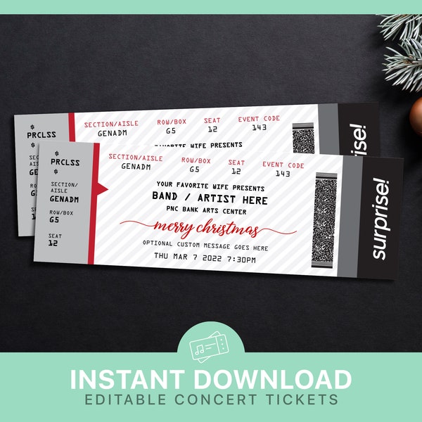 Printable Concert Ticket Gift Surprise Editable Template Instant Download | Ticket Gift For Him For Her Birthday Anniversary Christmas