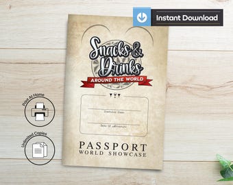 Druckbare Snacks und Getränke rund um die Welt Passport personalisierter digitaler Download für World Showcase | Drink Pass Port Sofortdownload