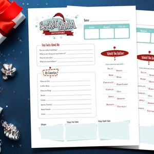 Secret Santa PRINTABLE Mid Mod Fragebogen für Geschenk Austausch Pollyanna Für Arbeit, Wish List Holiday Party | Fragen zum sofortigen Download