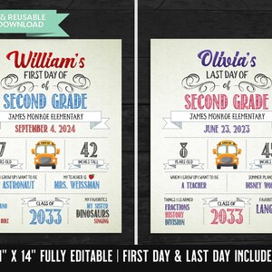 First Day of School Sign - Last Day of School Sign - 11x14&quot; Printable INSTANT DOWNLOAD | Editable Digital File, Templett | Customizable