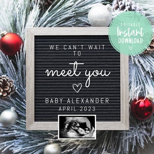 Christmas Pregnancy Announcement Digital Winter Baby Reveal for Instagram Editable | Holiday Gender Neutral Red White Snow Social Media