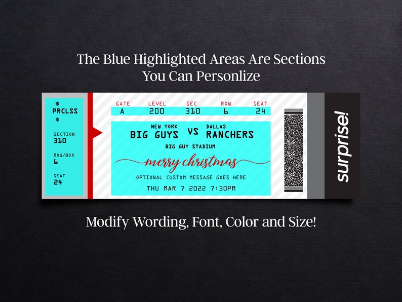 Printable Game Ticket Gift Surprise Editable Template Instant - Etsy