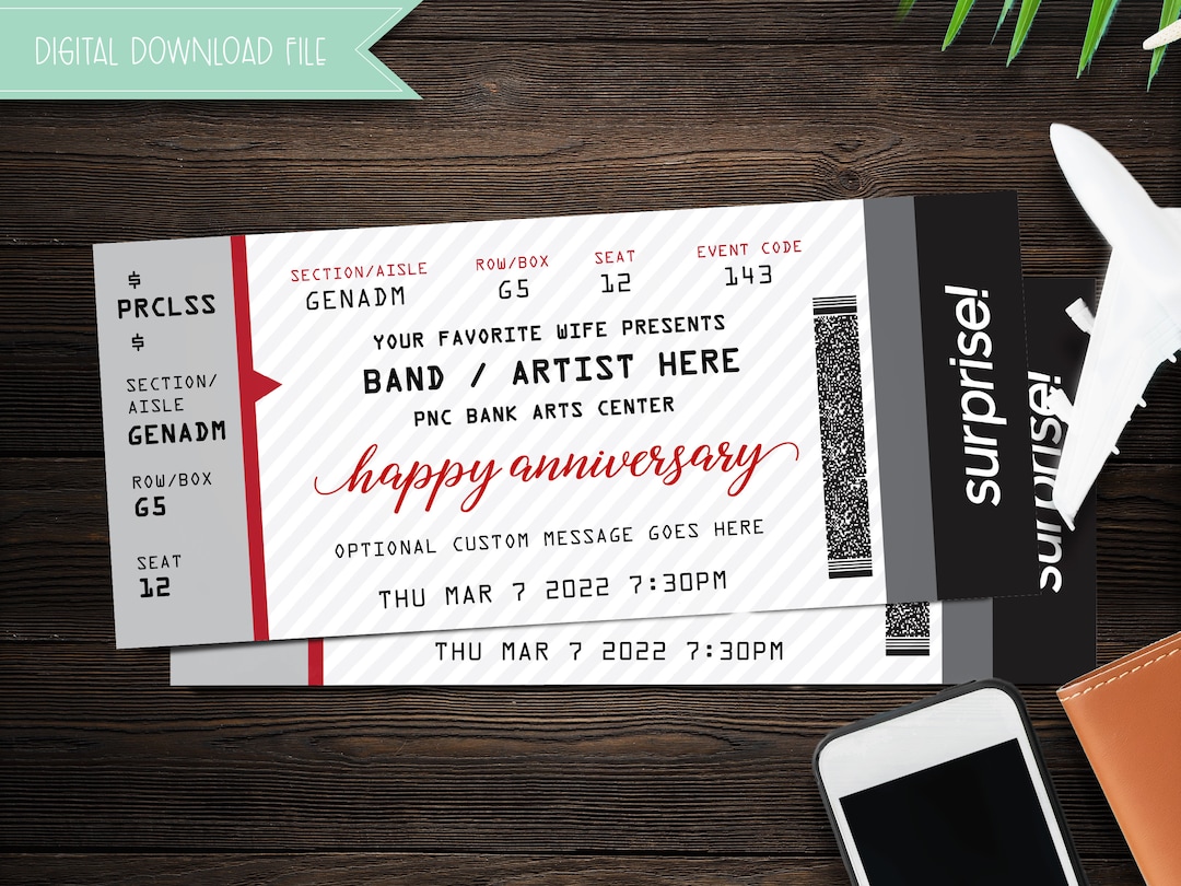 Printable Concert Ticket Gift Surprise Editable Template Instant ...