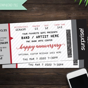 Druckbare Konzert Ticket Geschenk Überraschung Bearbeitbare Vorlage Sofortiger Download | Ticket Geschenk Für Ihn Für Sie Geburtstag Jubiläum Weihnachten