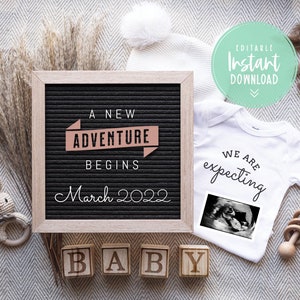 Anuncio de embarazo digital Género Neutral Boho Instagram Embarazo Bebé Anuncio Aventura Redes Sociales Editable, Tablero de cartas Revelar